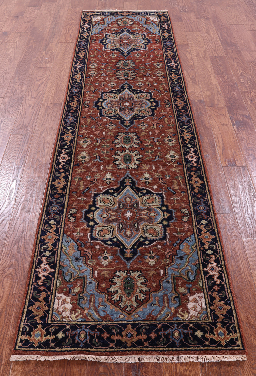 Rust Persian Fine Serapi Hand Knotted Wool Runner Rug - 2' 7" X 9' 10" - Golden Nile