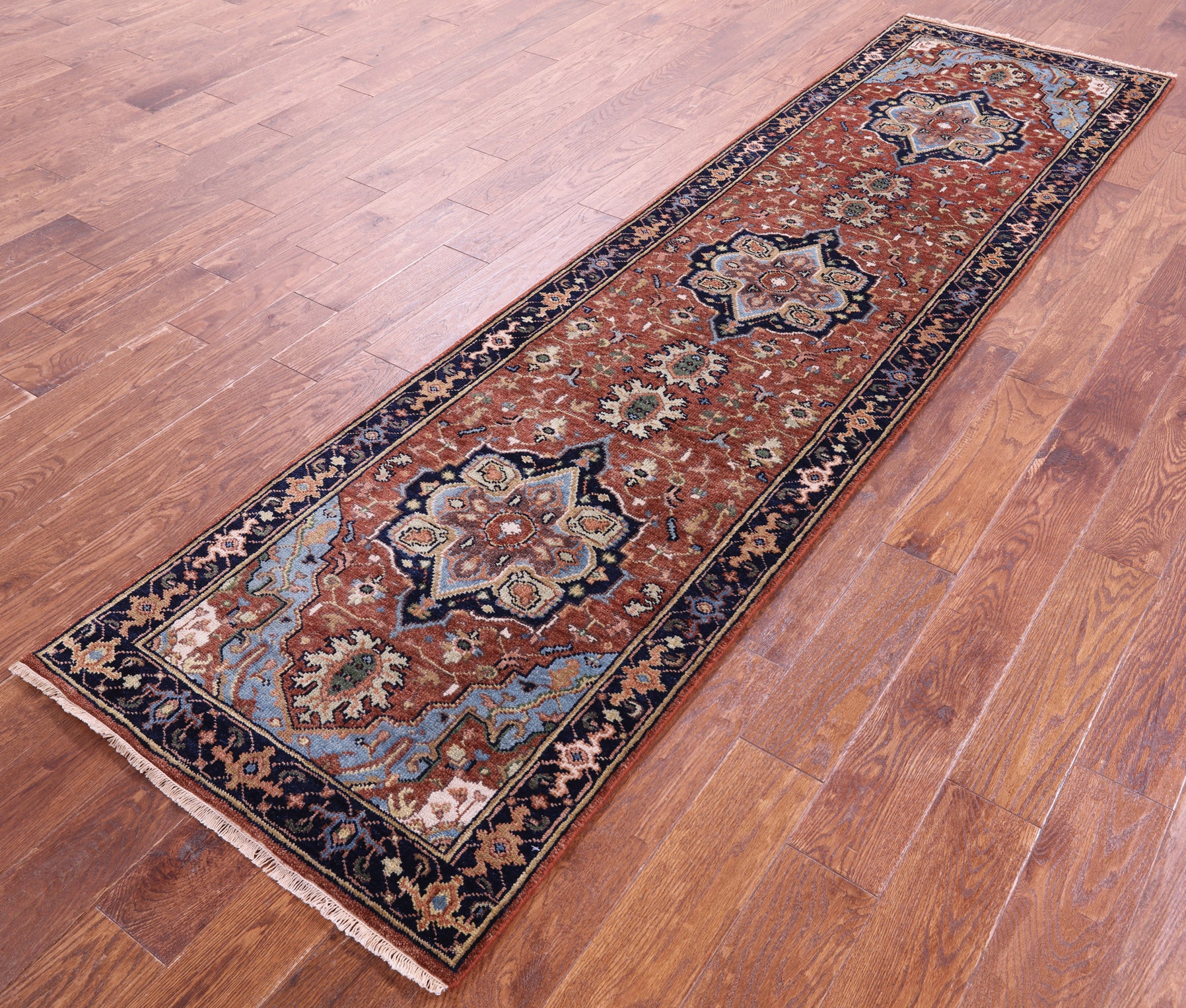 Rust Persian Fine Serapi Hand Knotted Wool Runner Rug - 2' 7" X 9' 10" - Golden Nile