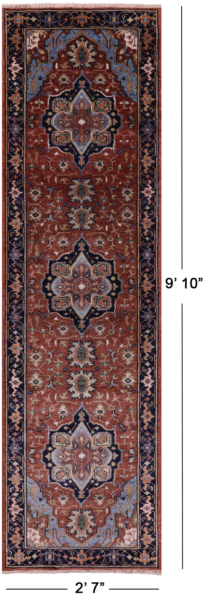Rust Persian Fine Serapi Hand Knotted Wool Runner Rug - 2' 7" X 9' 10" - Golden Nile
