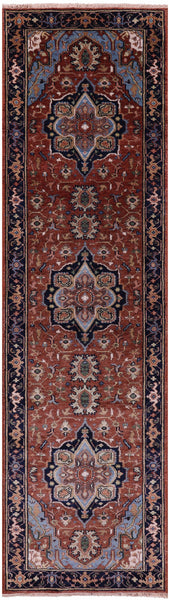 Rust Persian Fine Serapi Hand Knotted Wool Runner Rug - 2' 7" X 9' 10" - Golden Nile