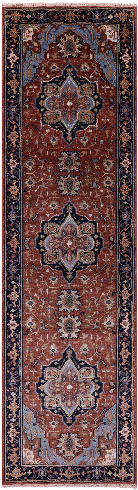 Rust Persian Fine Serapi Hand Knotted Wool Runner Rug - 2' 7" X 9' 10" - Golden Nile