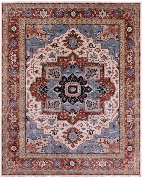 Ivory Persian Fine Serapi Hand Knotted Wool Rug - 11' 10" X 15' 0" - Golden Nile