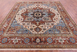 Ivory Square Persian Fine Serapi Hand Knotted Wool Rug - 9' 11" X 10' 0" - Golden Nile