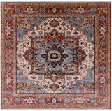 Ivory Square Persian Fine Serapi Hand Knotted Wool Rug - 9' 11" X 10' 0" - Golden Nile