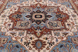 Ivory Square Persian Fine Serapi Hand Knotted Wool Rug - 9' 11" X 10' 0" - Golden Nile
