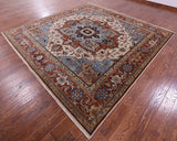 Ivory Square Persian Fine Serapi Hand Knotted Wool Rug - 9' 11" X 10' 0" - Golden Nile
