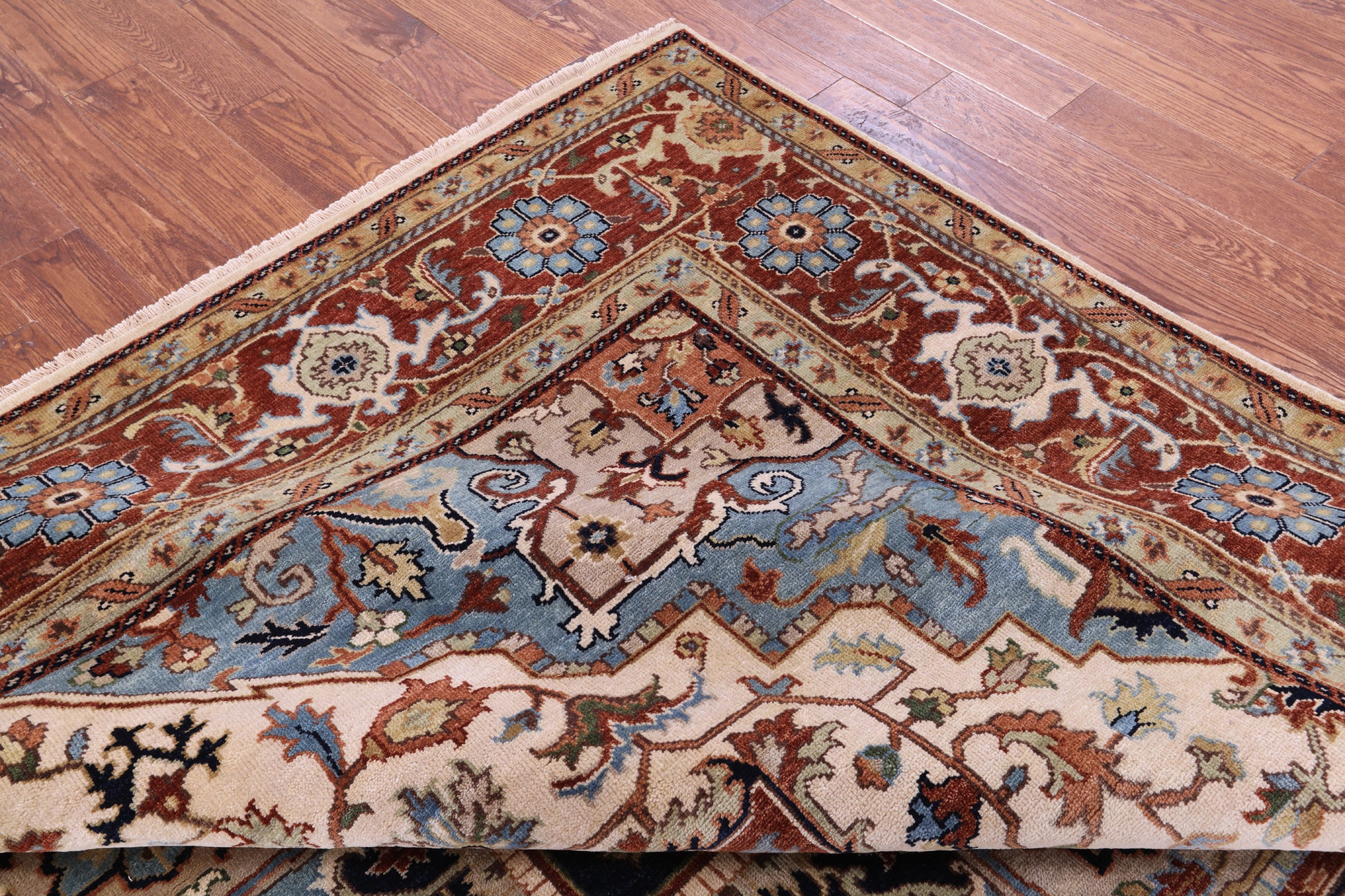 Ivory Square Persian Fine Serapi Hand Knotted Wool Rug - 9' 11" X 10' 0" - Golden Nile