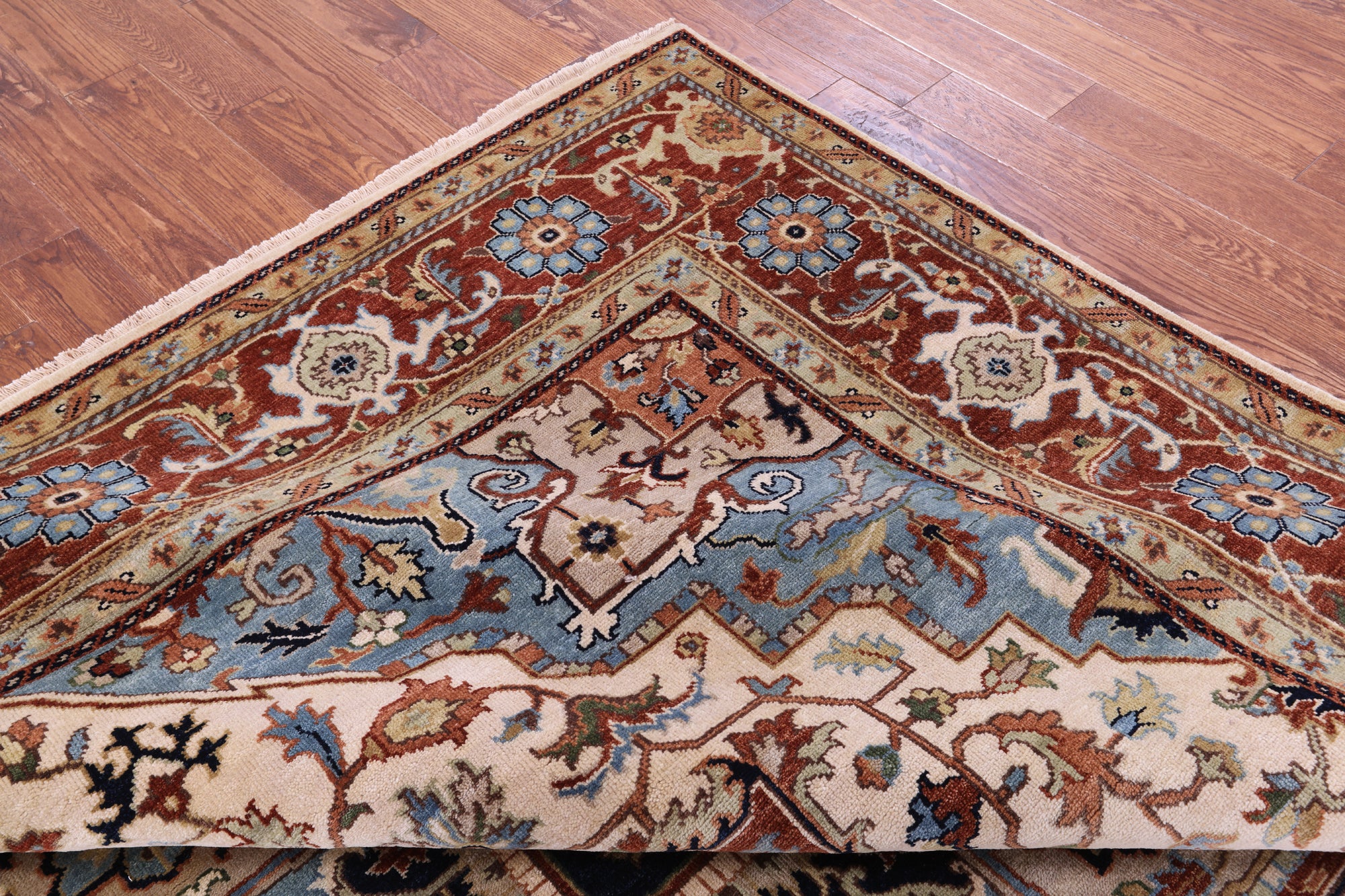 Ivory Square Persian Fine Serapi Hand Knotted Wool Rug - 9' 11" X 10' 0" - Golden Nile