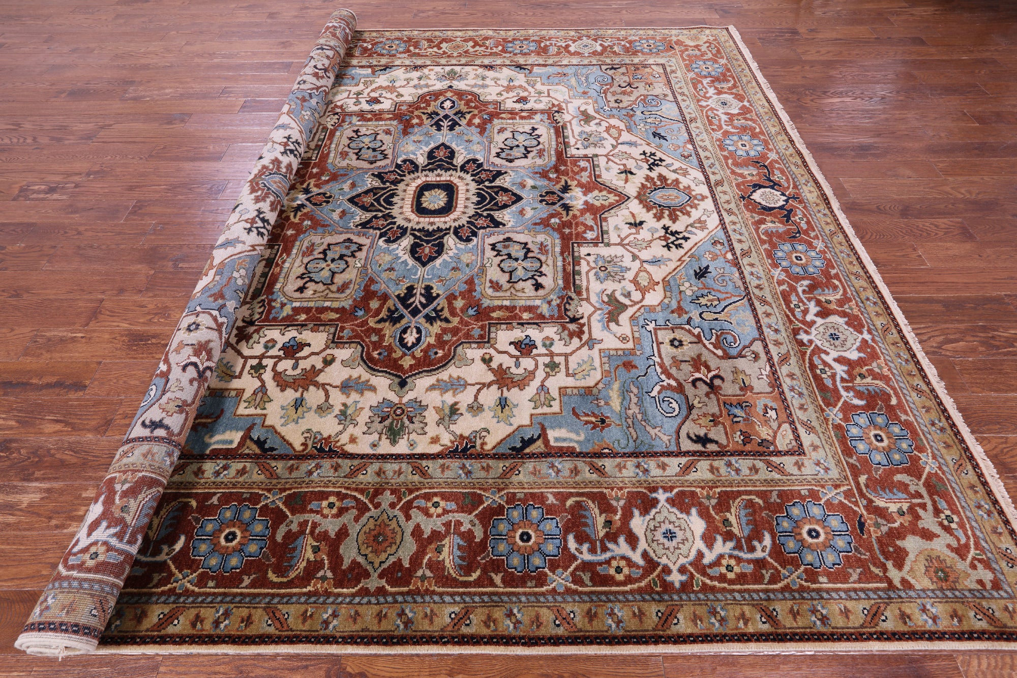 Ivory Square Persian Fine Serapi Hand Knotted Wool Rug - 9' 11" X 10' 0" - Golden Nile
