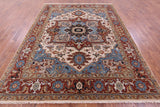 Ivory Persian Fine Serapi Hand Knotted Wool Rug - 7' 10" X 10' 0" - Golden Nile