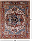 Ivory Persian Fine Serapi Hand Knotted Wool Rug - 7' 10" X 10' 0" - Golden Nile