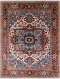 Ivory Persian Fine Serapi Hand Knotted Wool Rug - 7' 10" X 10' 0" - Golden Nile