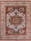 Ivory Persian Fine Serapi Hand Knotted Wool Rug - 11' 9" X 15' 1" - Golden Nile