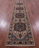 Ivory Persian Fine Serapi Hand Knotted Wool Runner Rug - 2' 7" X 11' 9" - Golden Nile