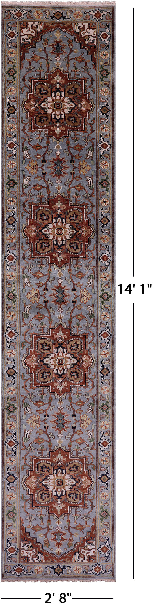 Blue Persian Fine Serapi Hand Knotted Wool Runner Rug - 2' 8" X 14' 1" - Golden Nile