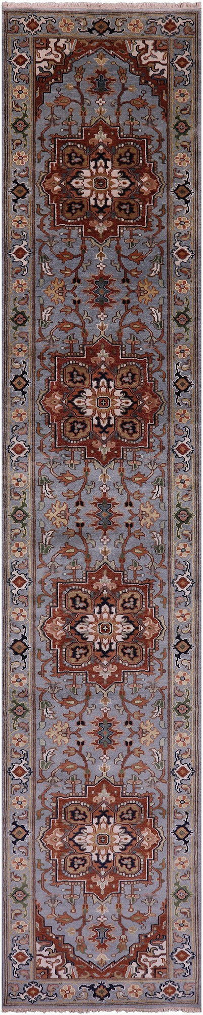 Blue Persian Fine Serapi Hand Knotted Wool Runner Rug - 2' 8" X 14' 1" - Golden Nile