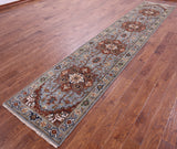 Blue Persian Fine Serapi Hand Knotted Wool Runner Rug - 2' 8" X 14' 1" - Golden Nile