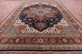 Blue Persian Fine Serapi Hand Knotted Wool Rug - 11' 8" X 14' 11" - Golden Nile