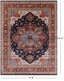 Blue Persian Fine Serapi Hand Knotted Wool Rug - 11' 8" X 14' 11" - Golden Nile