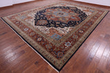 Blue Persian Fine Serapi Hand Knotted Wool Rug - 11' 8" X 14' 11" - Golden Nile