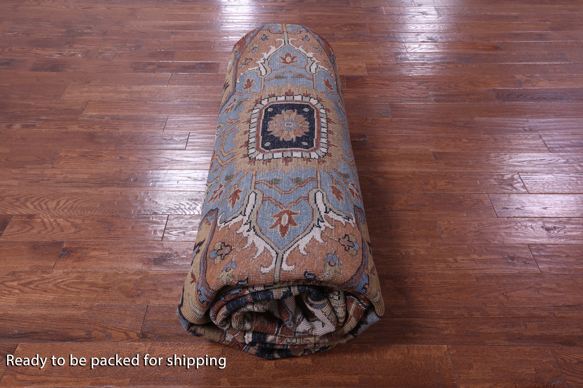 Blue Persian Fine Serapi Hand Knotted Wool Rug - 11' 8" X 14' 11" - Golden Nile