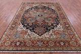 Blue Persian Fine Serapi Hand Knotted Wool Rug - 7' 9" X 9' 9" - Golden Nile