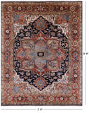 Blue Persian Fine Serapi Hand Knotted Wool Rug - 7' 9" X 9' 9" - Golden Nile