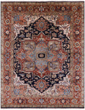 Blue Persian Fine Serapi Hand Knotted Wool Rug - 7' 9" X 9' 9" - Golden Nile