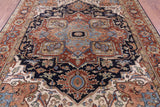 Blue Persian Fine Serapi Hand Knotted Wool Rug - 7' 9" X 9' 9" - Golden Nile