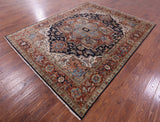 Blue Persian Fine Serapi Hand Knotted Wool Rug - 7' 9" X 9' 9" - Golden Nile