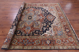Blue Persian Fine Serapi Hand Knotted Wool Rug - 7' 9" X 9' 9" - Golden Nile