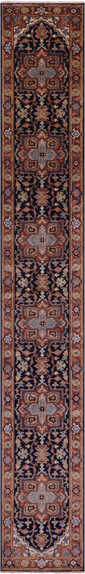 Blue Persian Fine Serapi Handmade Wool Runner Rug - 2' 8" X 17' 11" - Golden Nile