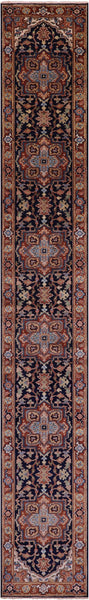 Blue Persian Fine Serapi Handmade Wool Runner Rug - 2' 8" X 17' 11" - Golden Nile