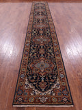 Blue Persian Fine Serapi Handmade Wool Runner Rug - 2' 8" X 17' 11" - Golden Nile