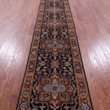 Blue Persian Fine Serapi Handmade Wool Runner Rug - 2' 8" X 17' 11" - Golden Nile