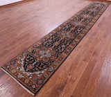 Blue Persian Fine Serapi Handmade Wool Runner Rug - 2' 8" X 17' 11" - Golden Nile