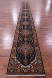 Blue Persian Fine Serapi Hand Knotted Wool Runner Rug - 2' 7" X 27' 7" - Golden Nile