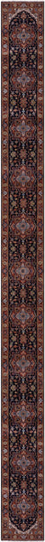 Blue Persian Fine Serapi Hand Knotted Wool Runner Rug - 2' 7" X 31' 10" - Golden Nile