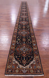 Blue Persian Fine Serapi Hand Knotted Wool Runner Rug - 2' 7" X 31' 10" - Golden Nile