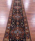 Blue Persian Fine Serapi Hand Knotted Wool Runner Rug - 2' 7" X 31' 10" - Golden Nile