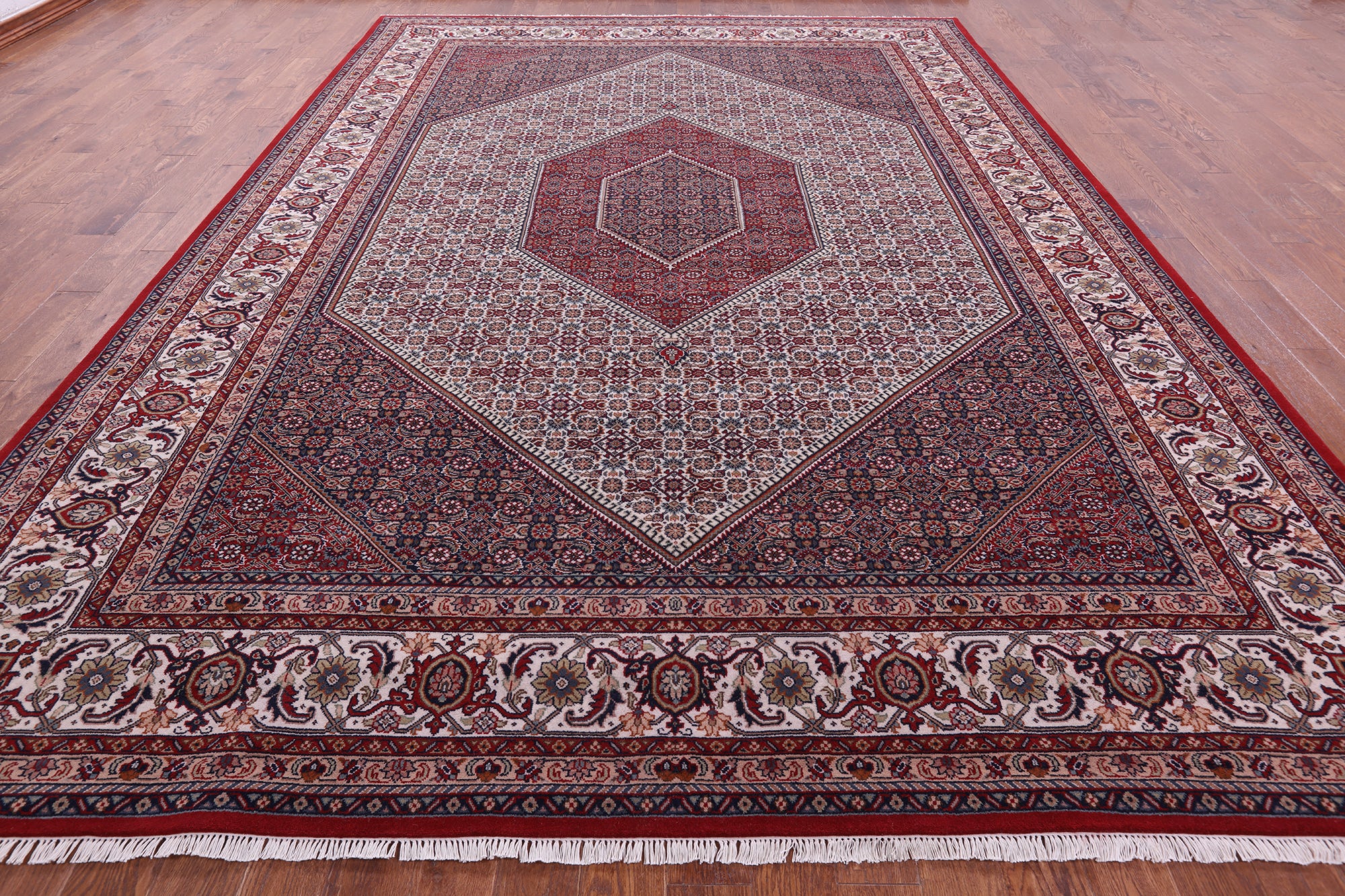 Red Persian Bijar Hand Knotted Wool Rug - 10' 0" X 14' 2" - Golden Nile