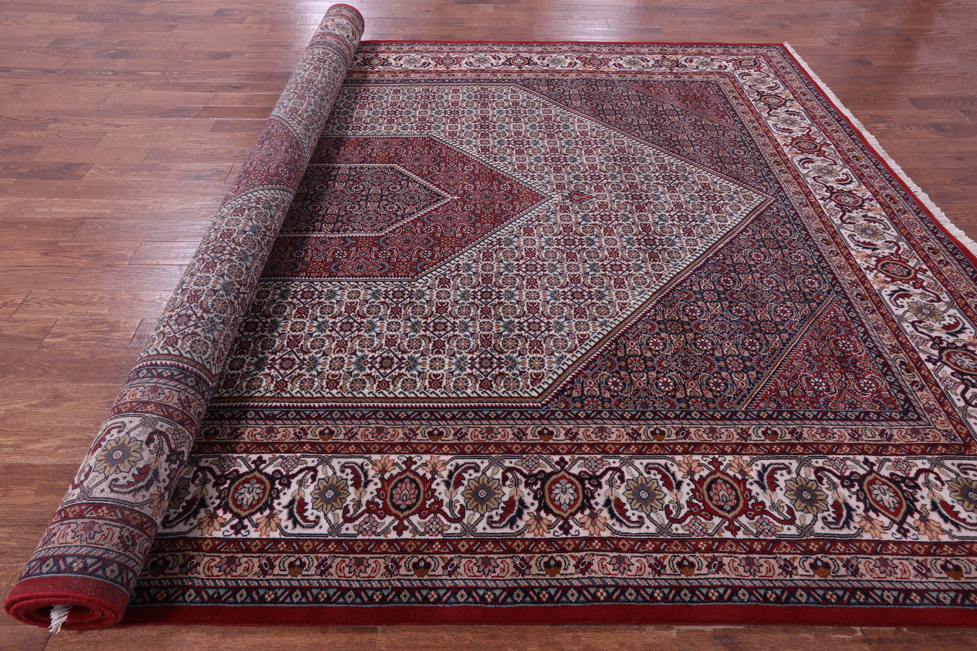 Red Persian Bijar Hand Knotted Wool Rug - 10' 0" X 14' 2" - Golden Nile