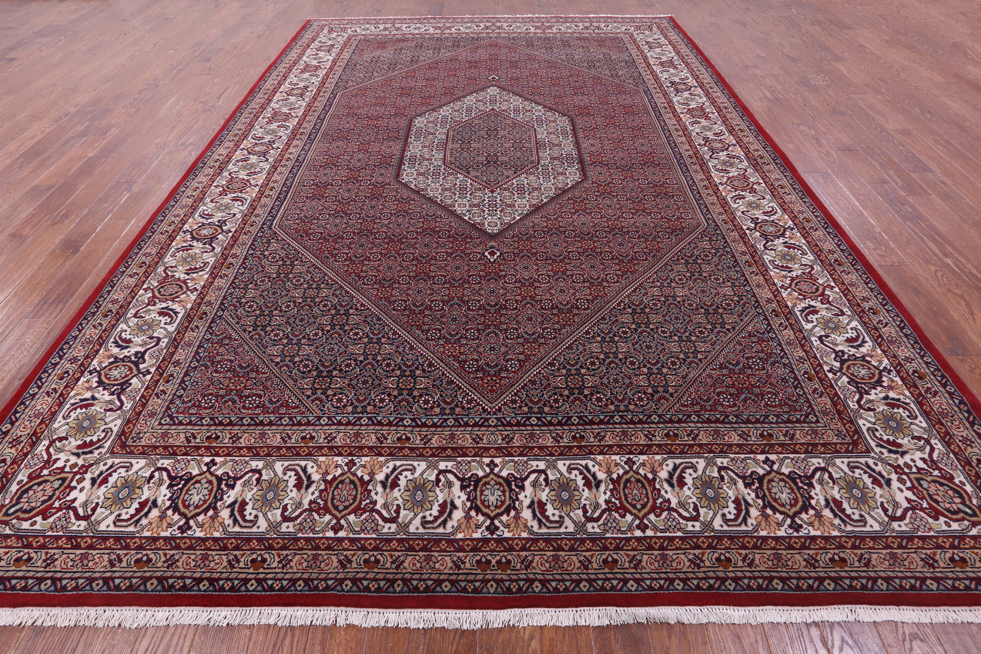 Red Persian Bijar Hand Knotted Wool Rug - 9' 9" X 14' 0" - Golden Nile