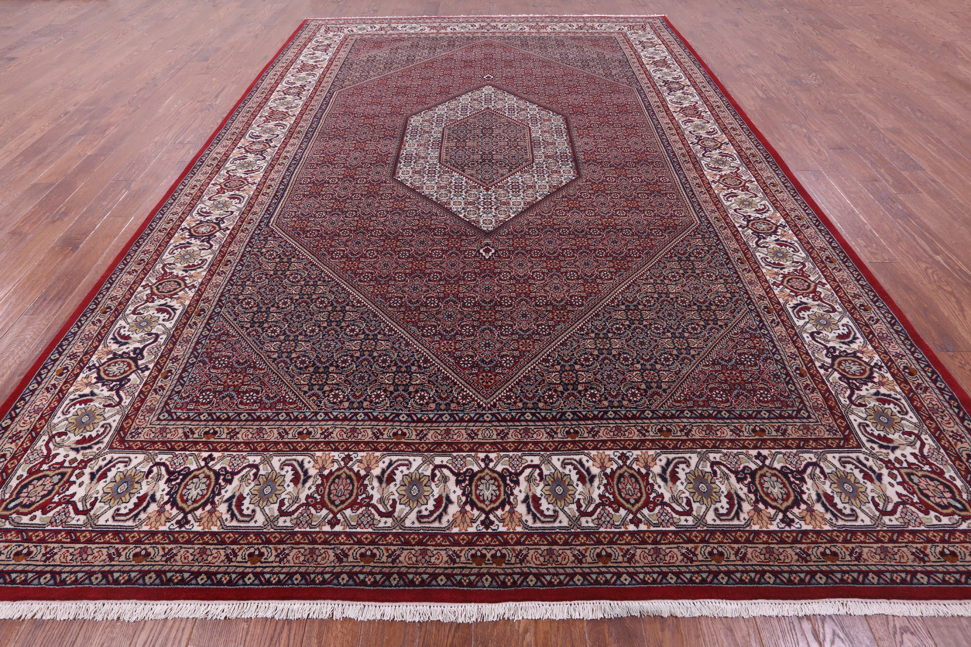 Red Persian Bijar Hand Knotted Wool Rug - 9' 9" X 14' 0" - Golden Nile