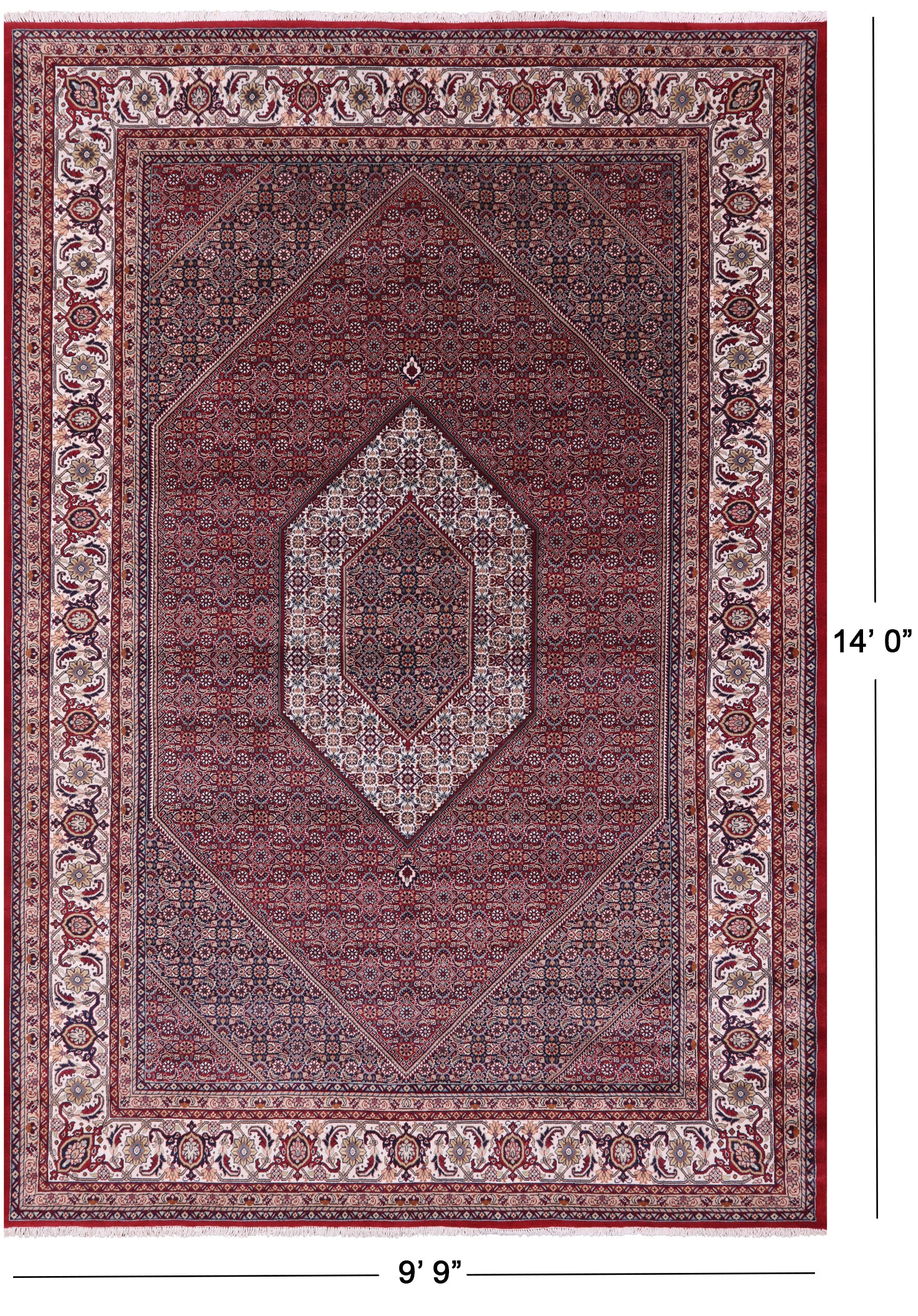 Red Persian Bijar Hand Knotted Wool Rug - 9' 9" X 14' 0" - Golden Nile