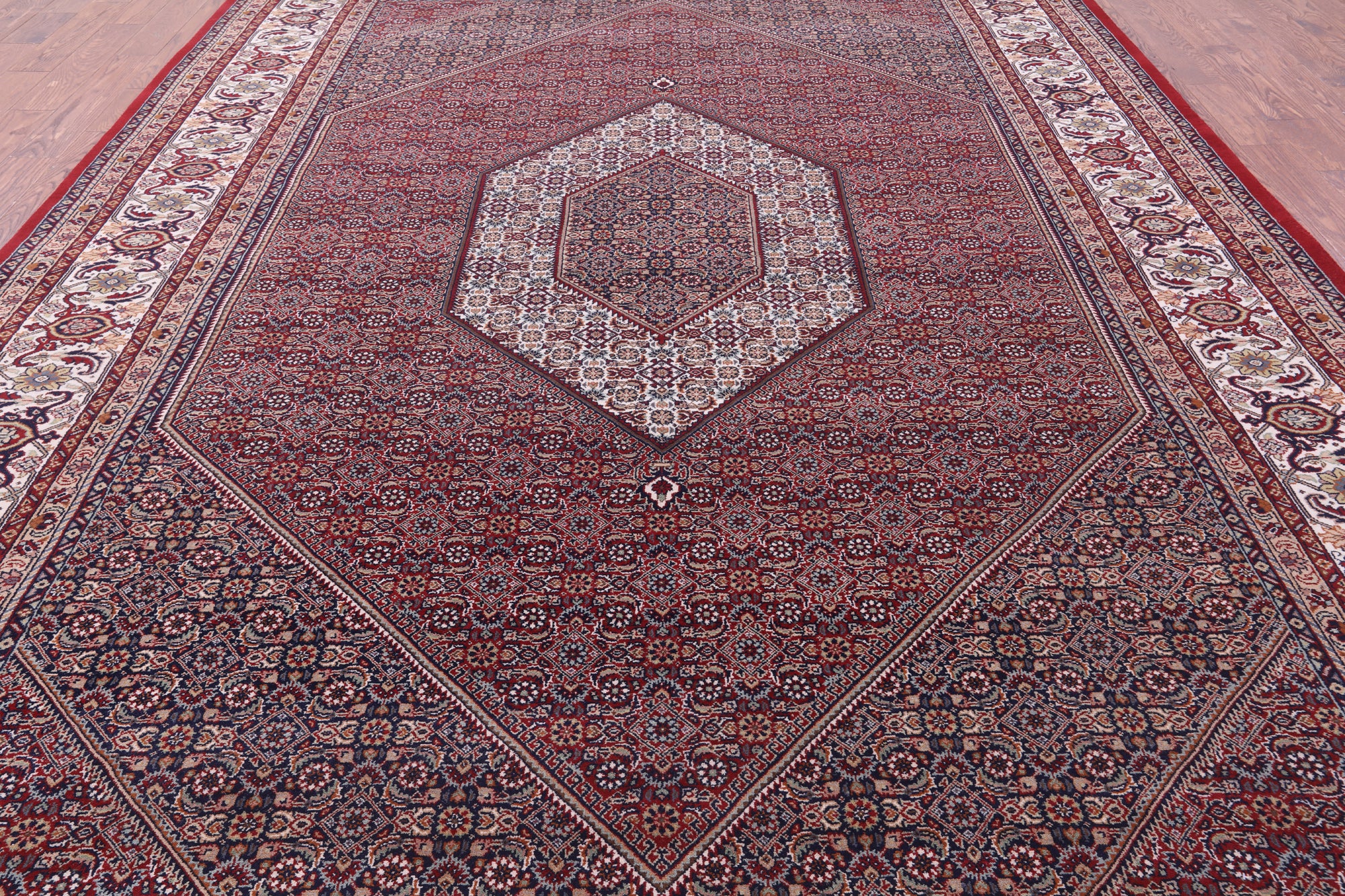 Red Persian Bijar Hand Knotted Wool Rug - 9' 9" X 14' 0" - Golden Nile