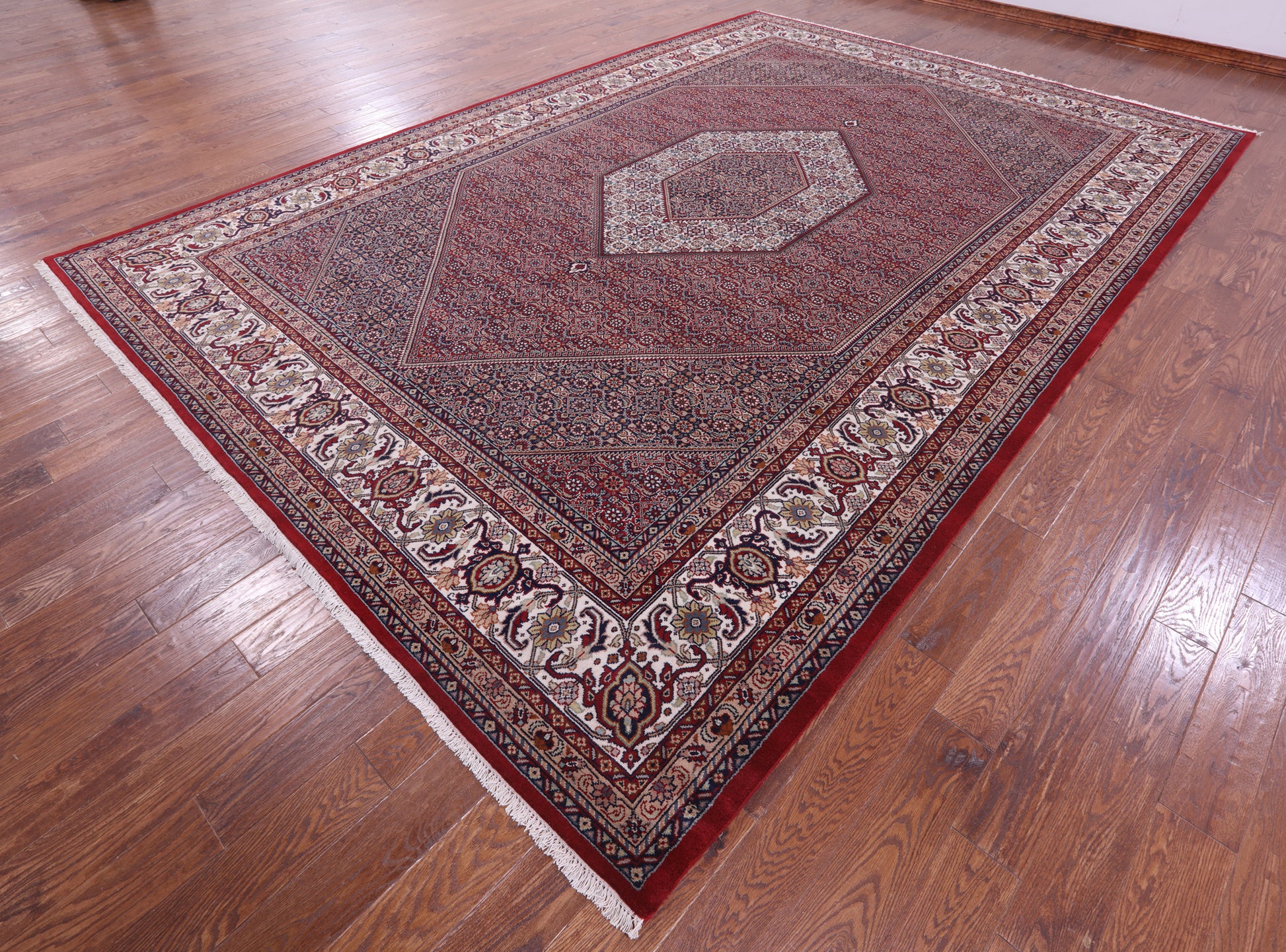 Red Persian Bijar Hand Knotted Wool Rug - 9' 9" X 14' 0" - Golden Nile
