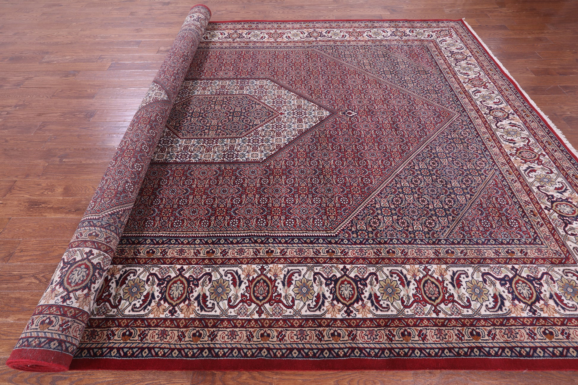Red Persian Bijar Hand Knotted Wool Rug - 9' 9" X 14' 0" - Golden Nile