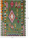 Green Tribal Moroccan Hand Knotted Wool Rug - 10' 1" X 13' 10" - Golden Nile