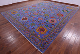 Blue Persian Fine Serapi Hand Knotted Wool Rug - 12' 2" X 16' 2" - Golden Nile